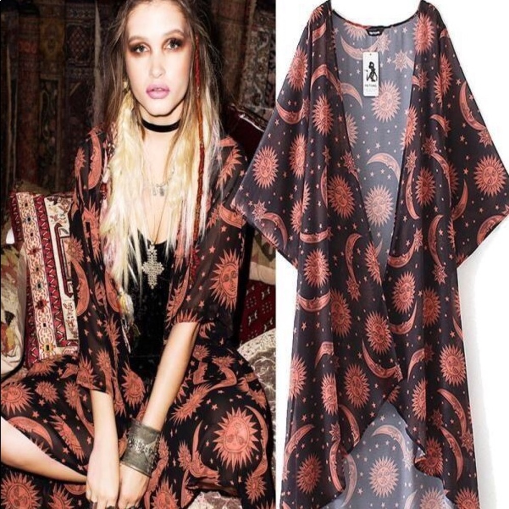 Boho Celestial Sun and Moon Kimono - Picture 2 of 8